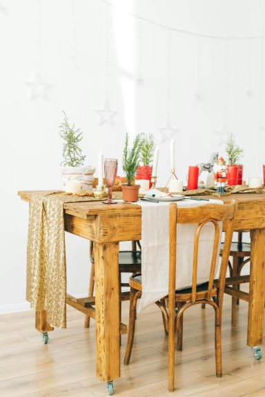 Wooden table full of colour